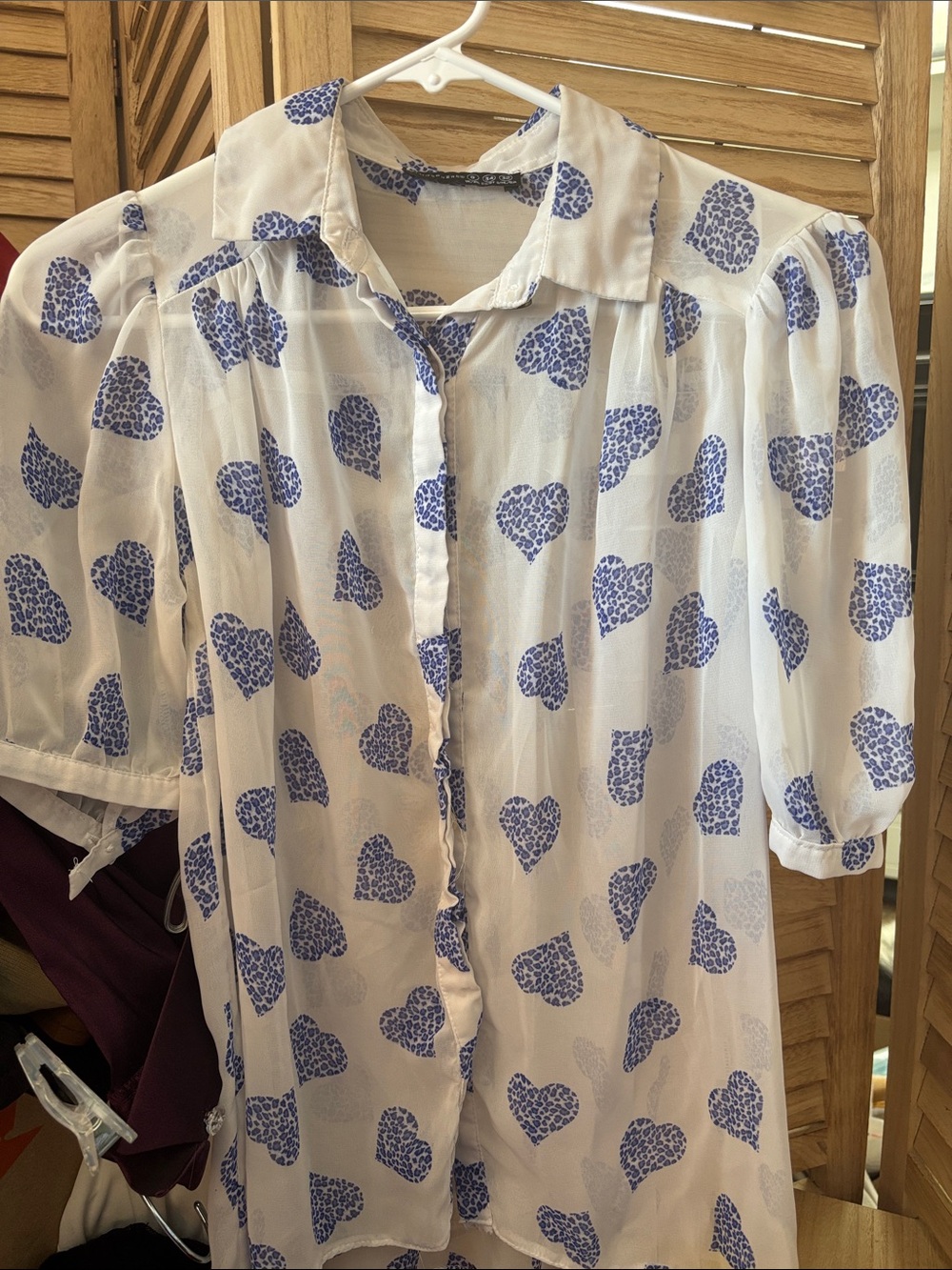 Atmosphere Sheer White Blouse with Blue Heart Print 6